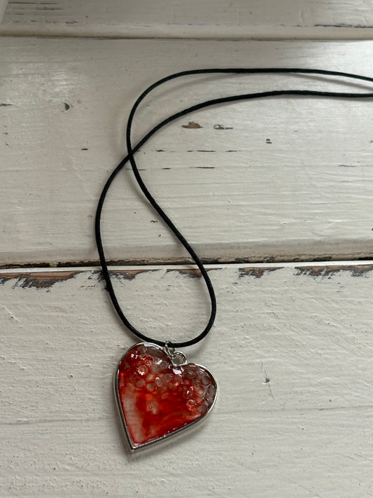 Red Heart Handmade Resin Necklace