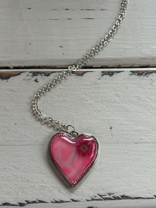 Pink Heart Handmade Resin Necklace