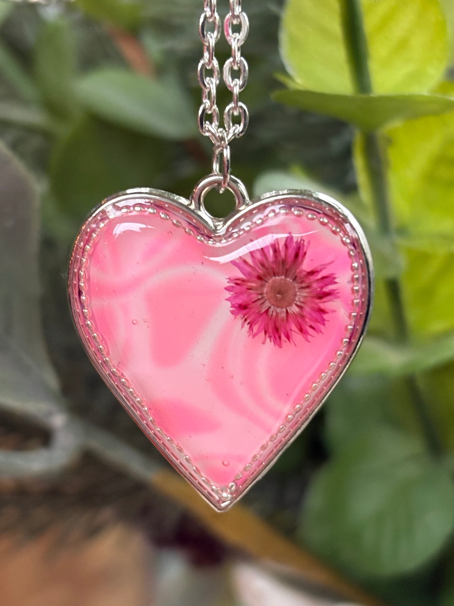 Pink Heart Handmade Resin Necklace